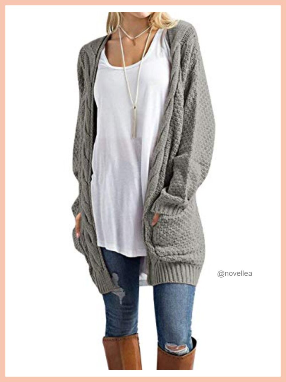 OmicGot Women's Long Sleeve Open Front Chunky Cable Knit Loose Cardigan Sweater